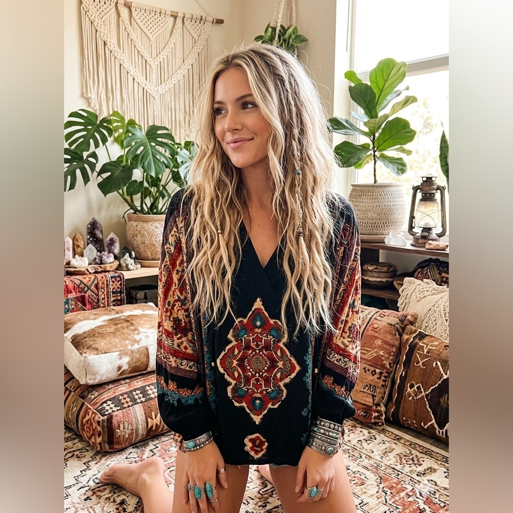 Vintage Carole Little Boho Gauze Medallion Blouse – Size 6 BOHO DREAM TOP